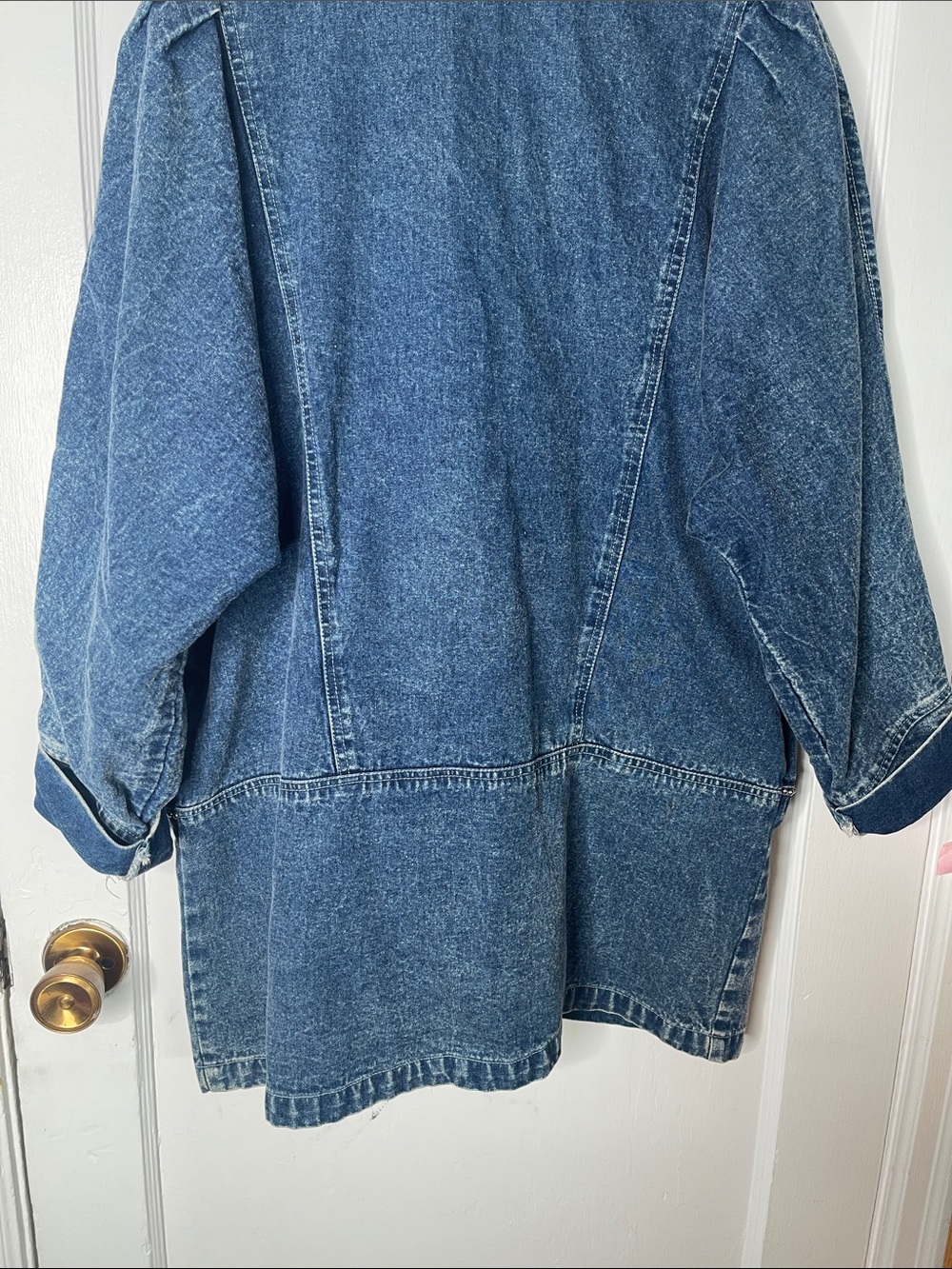 Vintage Denim Sequins Jacket 80s Large Beaded Cotton Long Length Golden Girls L - Picture 8 of 16
